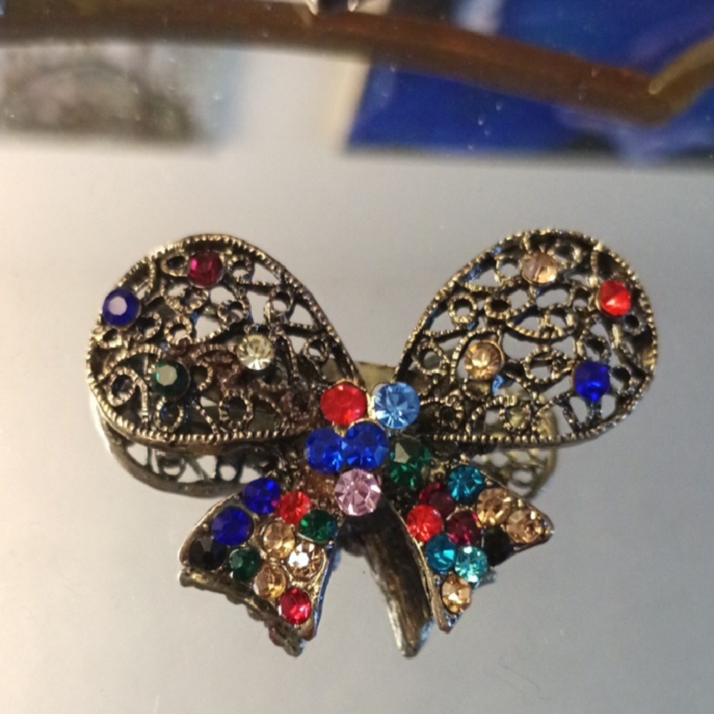 Antique Multicolor Bow Brooch